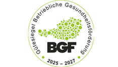 BGF Logo auf Jobs & Karriereseite Gütesiegel Betriebliche Gesundheitsförderung BGF Logo auf Jobs & Karriereseite
